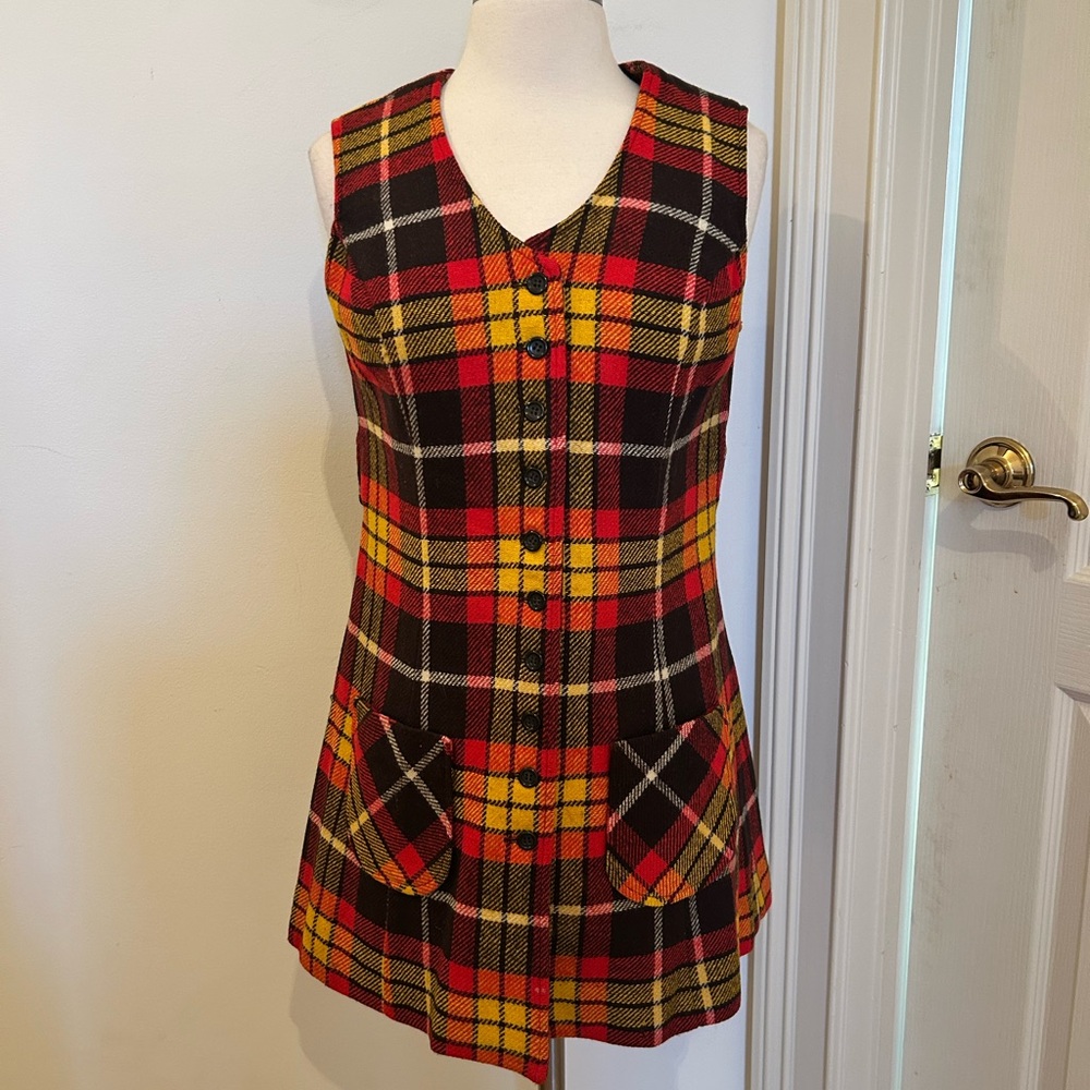 Vintage Bobbie Brooks Red and Yellow Plaid Button Down Dress